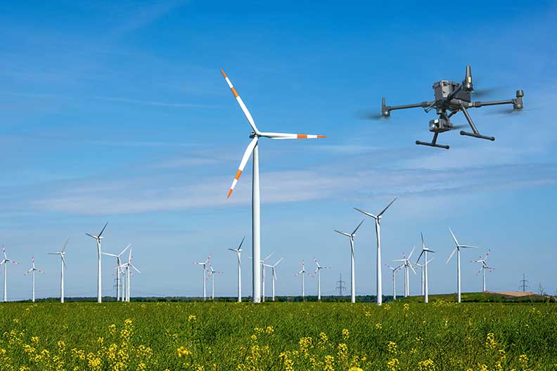 Inspektionsservice Windgeneratorinspektion mit einer Drohne