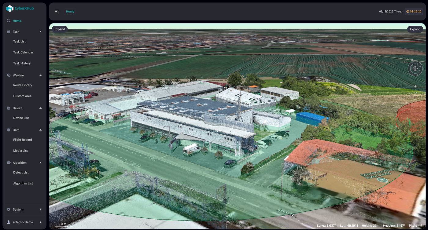 3D model of a factory site in the CyberXHub interface
