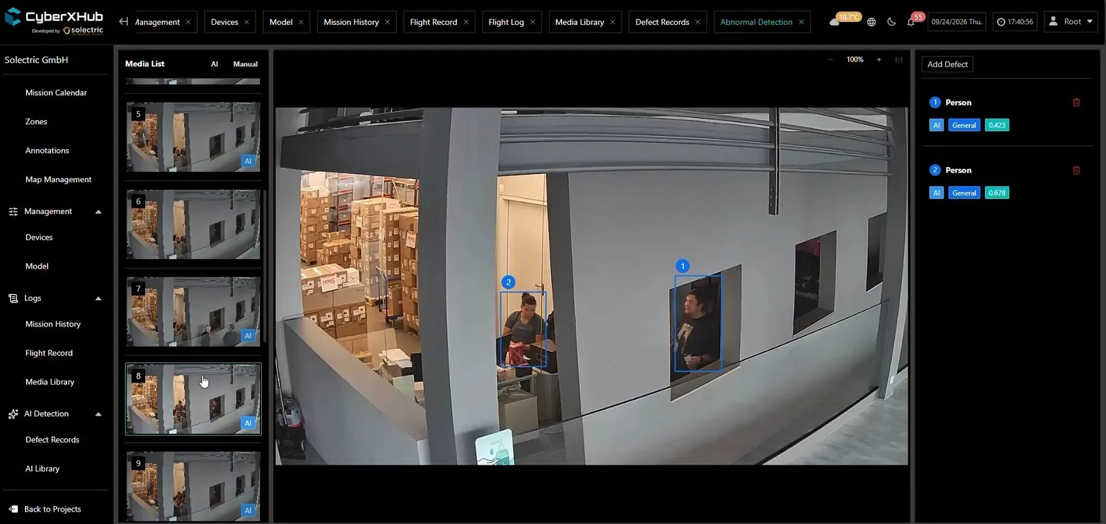 Media library in CyberXHub with an image in which detected people are marked