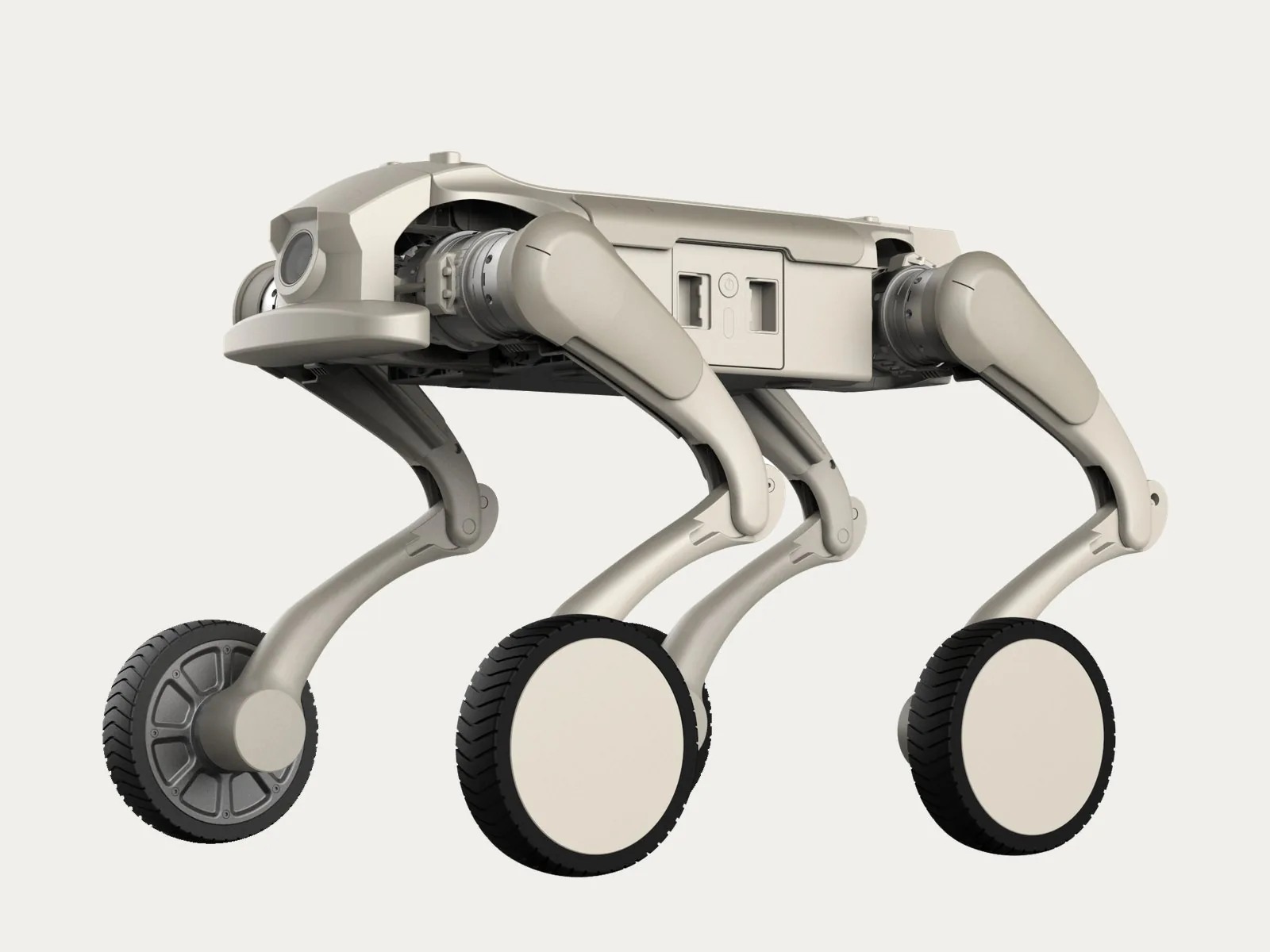 Four-legged robot with wheels at the ends of its legs, product view