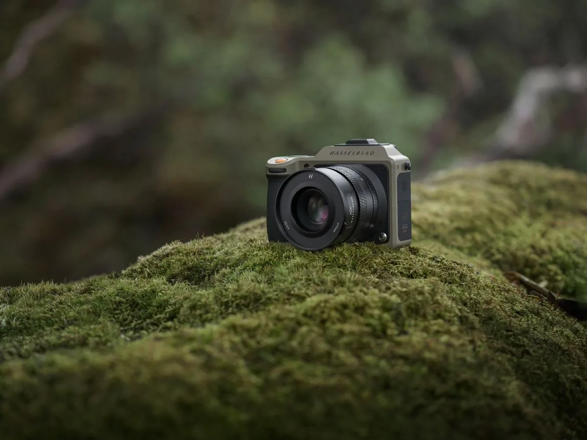 Hasselblad medium format camera on a bed of moss